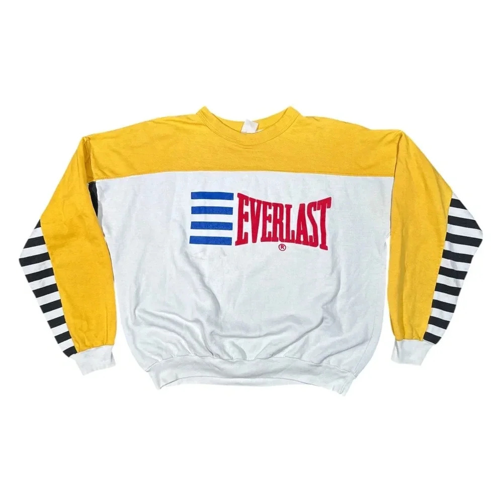 Vintage 80s Everlast Striped Colorblock Big Logo Sweatshirt Mens Medium